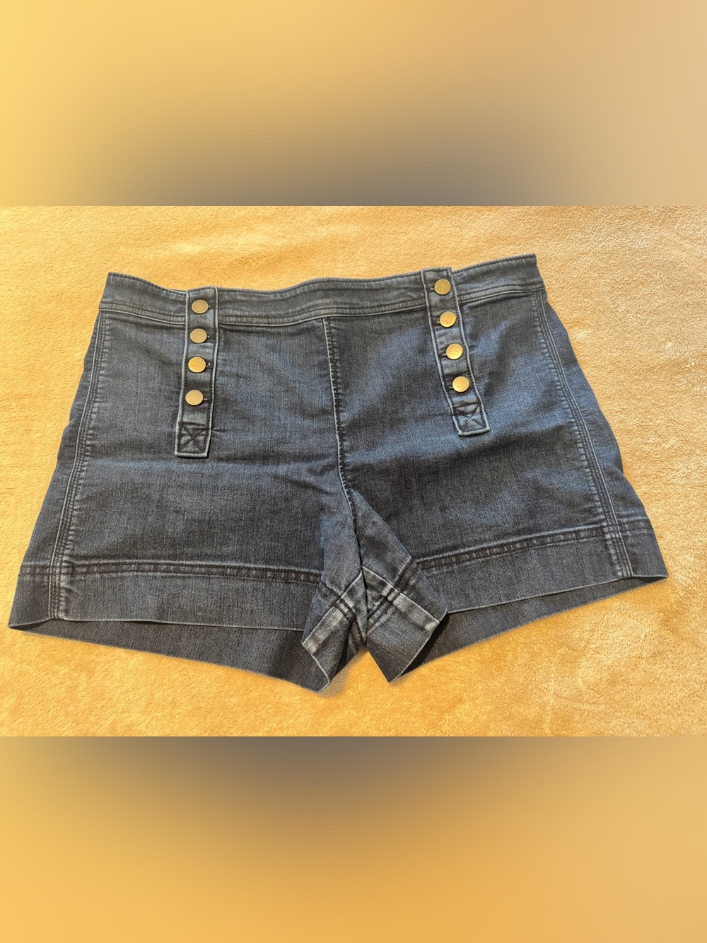 Loft High-Rise Dark Blue Denim Women’s Shorts with Button Detail